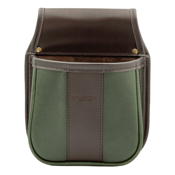 Shotgun Cartridge Pouch Green And Brown Leather Holds 50 x 12 gauge RGB50GB